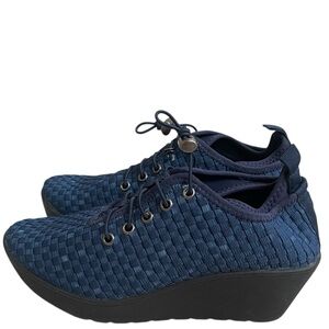 STEVE MADDEN BLUE BASKET WEAVE‎ LOAFER  ** SIZE 7 LACE UP WEDGE HILL gently used